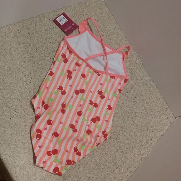 👍 Girl's Coral One Piece Swimsuit Size 5/6. Cherries. K1 - Picture 3 of 4